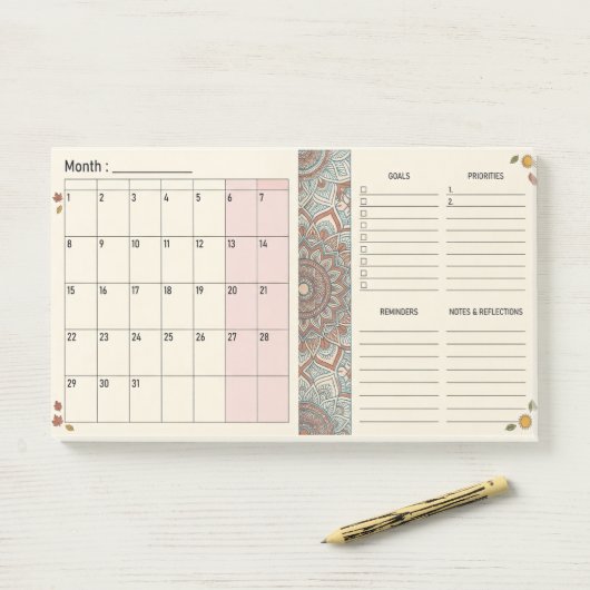 Boho Mandala Maandelijkse Planner Post-it® Notes (Op bureau)
