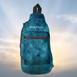 Boho Mandala Marled Turquoise Blauw Groen Monogram Sling Bag