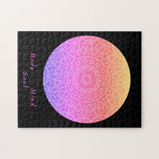 Boho mandala modern roze zwarte meditatiescript legpuzzel (Horizontaal)