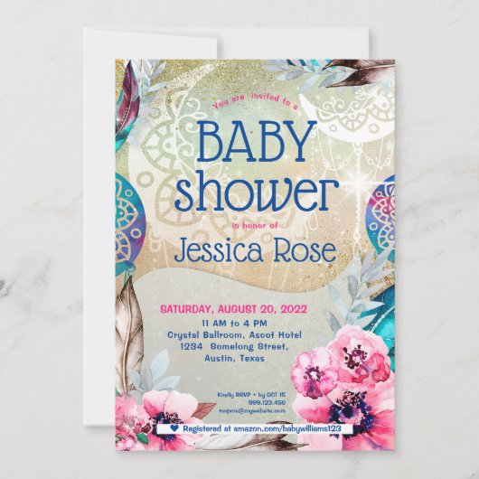 Boho Mandala Moon Baby shower Uitnodiging (Voorkant)