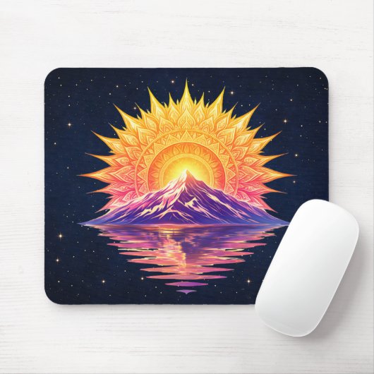 Boho Mandala Mountain Sunset | Cosmic Night Sky Muismat (Met muis)