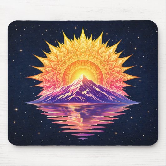 Boho Mandala Mountain Sunset | Cosmic Night Sky Muismat (Voorkant)