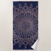 Boho Mandala Navy Blue Roos Gold Flower Strandlaken (Voorkant)