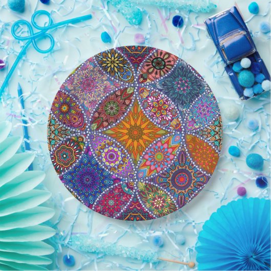 Boho Mandala Patroon Kleurrijke Hippie Retro Papieren Bordje (Feest)