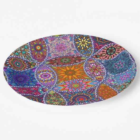 Boho Mandala Patroon Kleurrijke Hippie Retro  Papieren Bordje (Gekanteld)