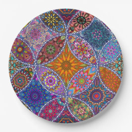 Boho Mandala Patroon Kleurrijke Hippie Retro  Papieren Bordje