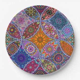 Boho Mandala Patroon Kleurrijke Hippie Retro  Papieren Bordje