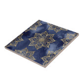 Boho Mandala Pattern Gold Navy Blue Ink Texture Tegeltje (Zijkant)