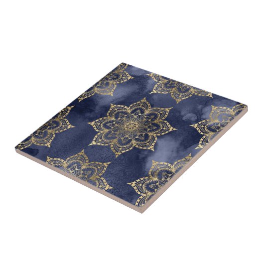 Boho Mandala Pattern Gold Navy Blue Ink Texture Tegeltje (Zijkant)