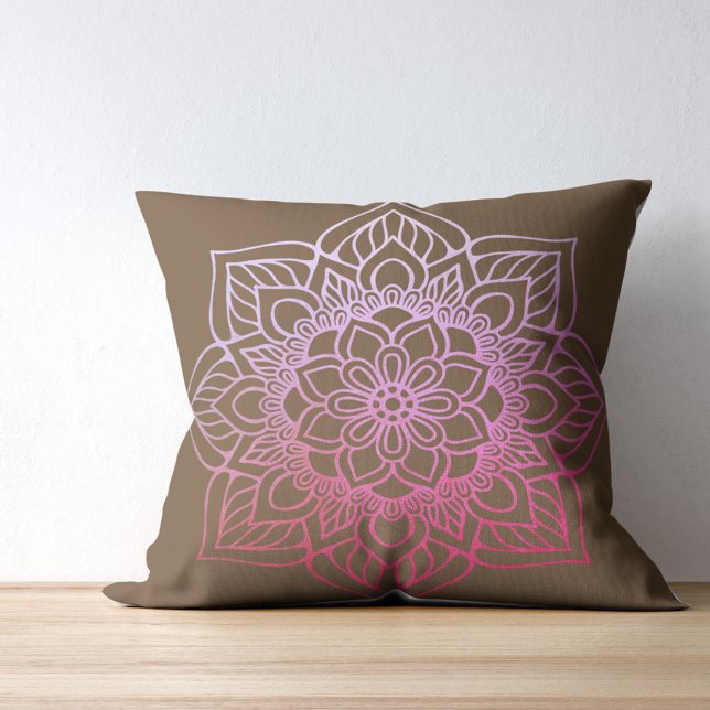 Boho Mandala Pink Brown Kussen (Creator heeft geüpload)