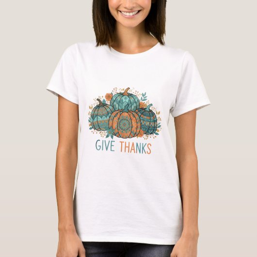 Boho Mandala Pompoenen Geef Dankbaarheid Thanksgiv T-shirt (Voorkant)