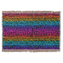 Boho Mandala Rainbow Flower & Leaf Throw Blanket
