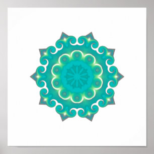 Boho Mandala   Retro Bohemian Blauwgroen Kaleidosc Poster
