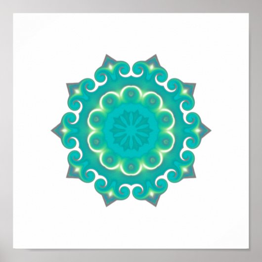 Boho Mandala | Retro Bohemian Blauwgroen Kaleidosc Poster (Voorkant)