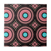 Boho Mandala Roze Turquoise Zwart Geometrisch Moza Tegeltje (Voorkant)
