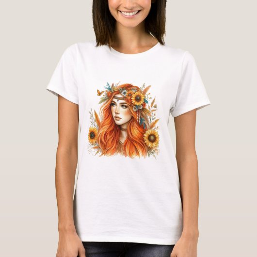 Boho Mandala T-Shirt – Floral Feathers  (Voorkant)