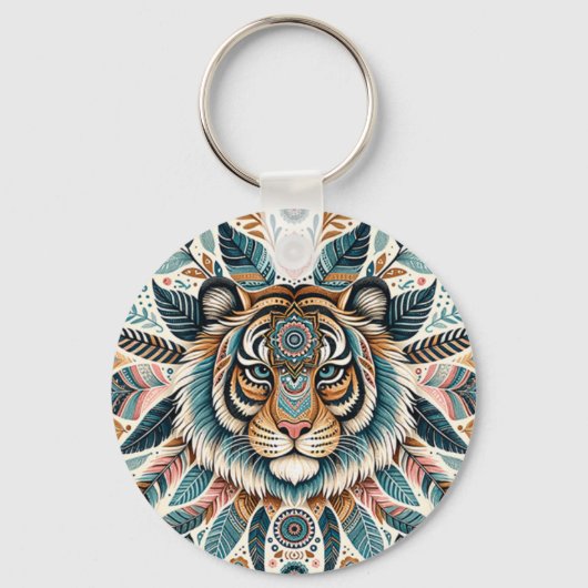 Boho mandala tijger veren vrouw sleutelhanger (Achterkant)