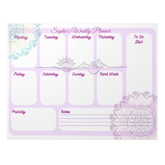 Boho Mandala Weekplanner Bureaubedekking voor Spir Notitieblok (Voorkant)