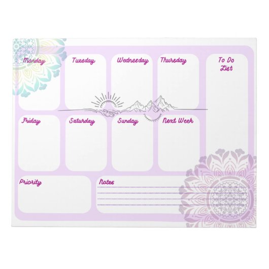 Boho Mandala Weekplanner Bureaublad Onderlegger Notitieblok (Voorkant)