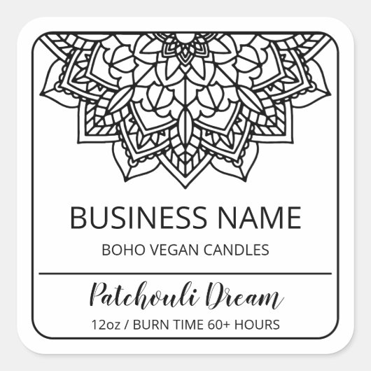 Boho Mandala White Soy Candle Labels (Voorkant)