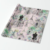 Boho manequim zwart roze rozen bloemig cadeaupapier (Uitgerold)