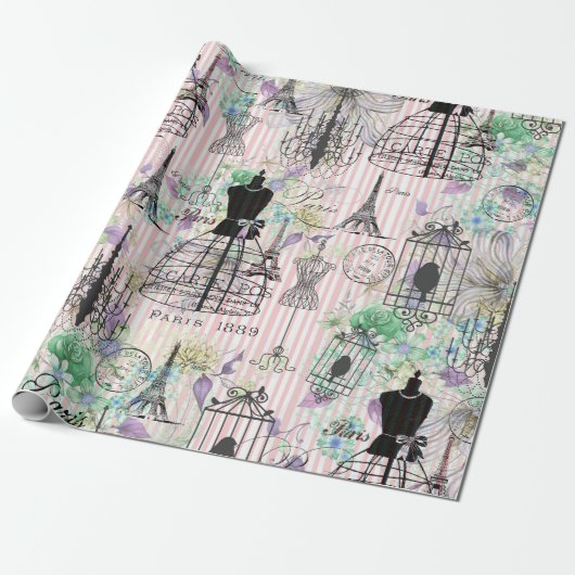 Boho  manequim zwart roze rozen bloemig cadeaupapier (Uitgerold)