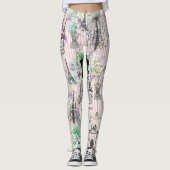 Boho  manequim zwart roze rozen bloemig leggings (Voorkant)