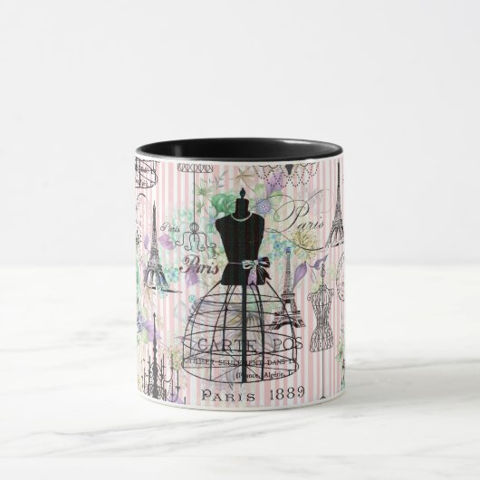 Boho manequim zwart roze rozen bloemig mok (Midden)