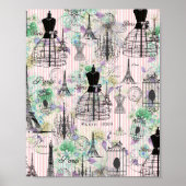 Boho  manequim zwart roze rozen bloemig poster (Voorkant)