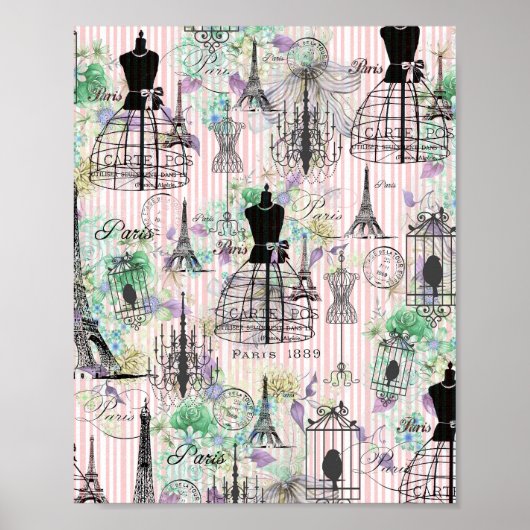 Boho  manequim zwart roze rozen bloemig poster (Voorkant)