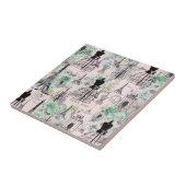 Boho  manequim zwart roze rozen bloemig tegeltje (Zijkant)