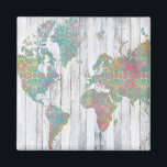 Boho Map II Magneet<br><div class="desc">Een zachte pastelkaart geschilderd over een grijze houten achtergrond. Artiest: Jennifer Goldberger</div>