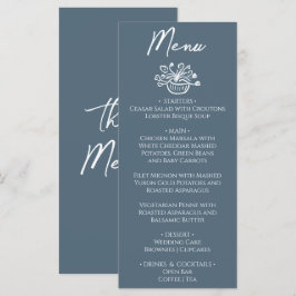 Boho Marina Blauwe Handgetekende Bloemige Bruiloft Menu
