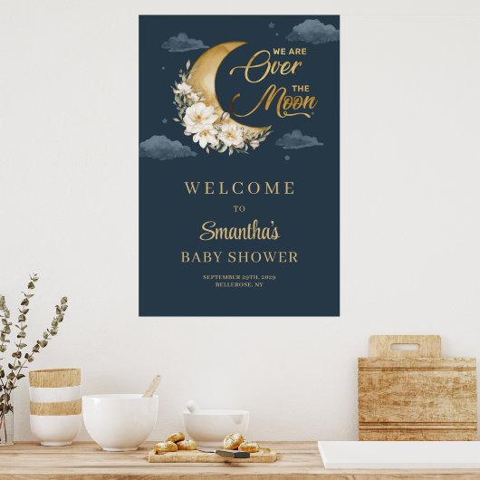 Boho marine en gouden maan bloemig Baby shower Wel Poster (Keuken)
