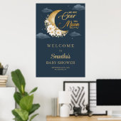 Boho marine en gouden maan bloemig Baby shower Wel Poster (Thuiskantoor)