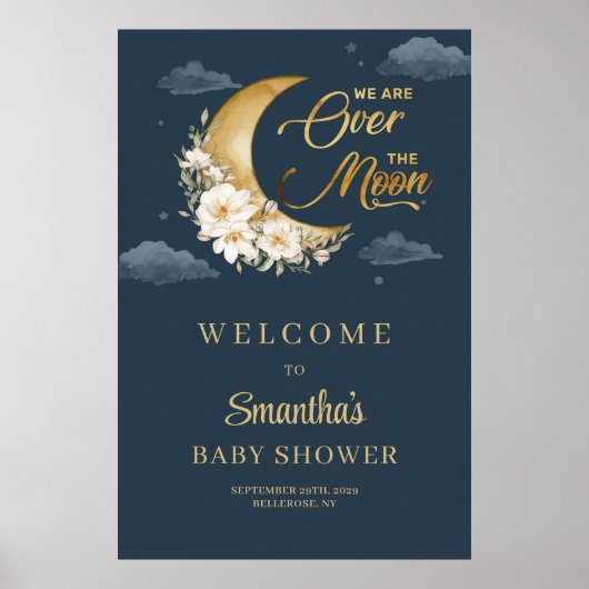 Boho marine en gouden maan bloemig Baby shower Wel Poster (Voorkant)