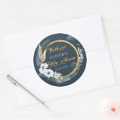 Boho marine en gouden maan pampas witte bloemen ronde sticker (Envelop)