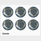 Boho marine en gouden maan pampas witte bloemen ronde sticker (Vel)