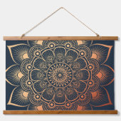 Boho marineblauw perzik mandala hout afgedekt hangend wandkleed (Voorkant)