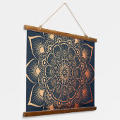Boho marineblauw perzik mandala hout afgedekt hangend wandkleed (Gebogen)