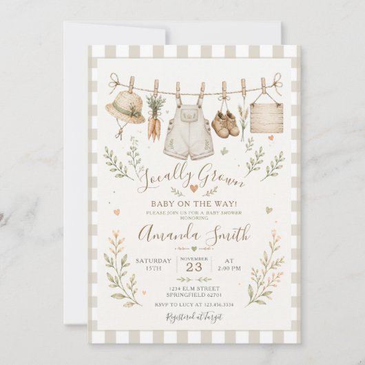 Boho Markt Lokale Baby Shower Gingham Kaart (Voorkant)