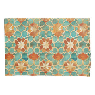 Boho Marokkaans Turquoise en Terracotta Bloemmotie Kussensloop