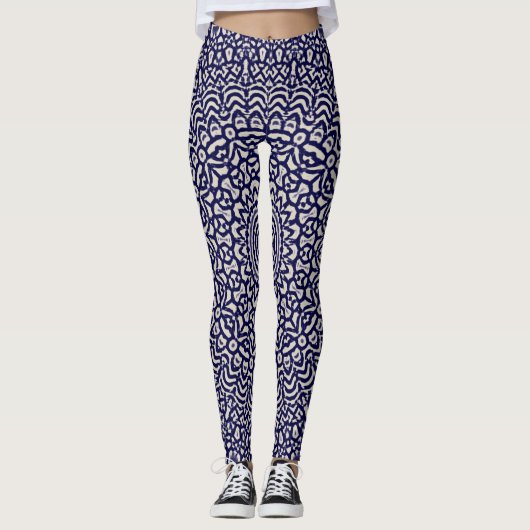 Boho Marokkaanse Patroon Marine Witte Yoga Leggings (Voorkant)
