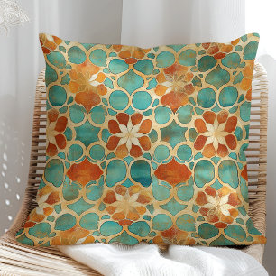 Boho Marokkaanse Turquoise en Terracotta Bloemen Kussen