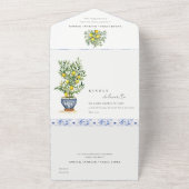 Boho Marokkaanse Waterverf Gele Citroenboom Bruilo All In One Uitnodiging (Buitenkant)