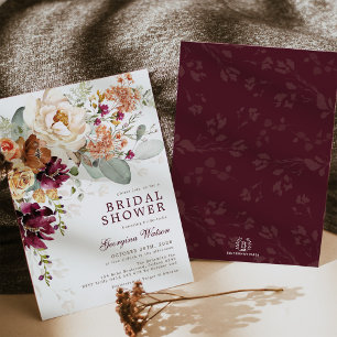 Boho Maroon Verbrande Oranje Bloemrijke Bruidsmeis Kaart