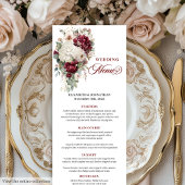 Boho maroon white gold floral wedding menu design