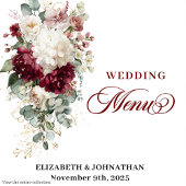 Boho maroon white gold floral wedding menu design