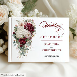 Boho maroon white gold roses wedding guest book gastenboek