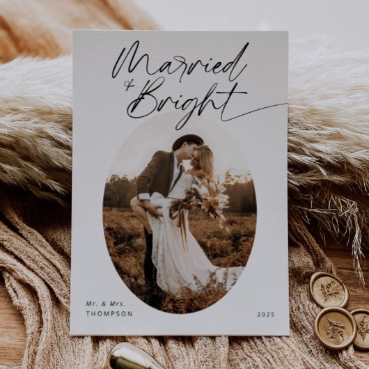 Boho Married & Bright Minimalistisch Kerstscript Feestdagenkaart
